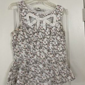 Birds & Potted Flowers Peplum Blouse